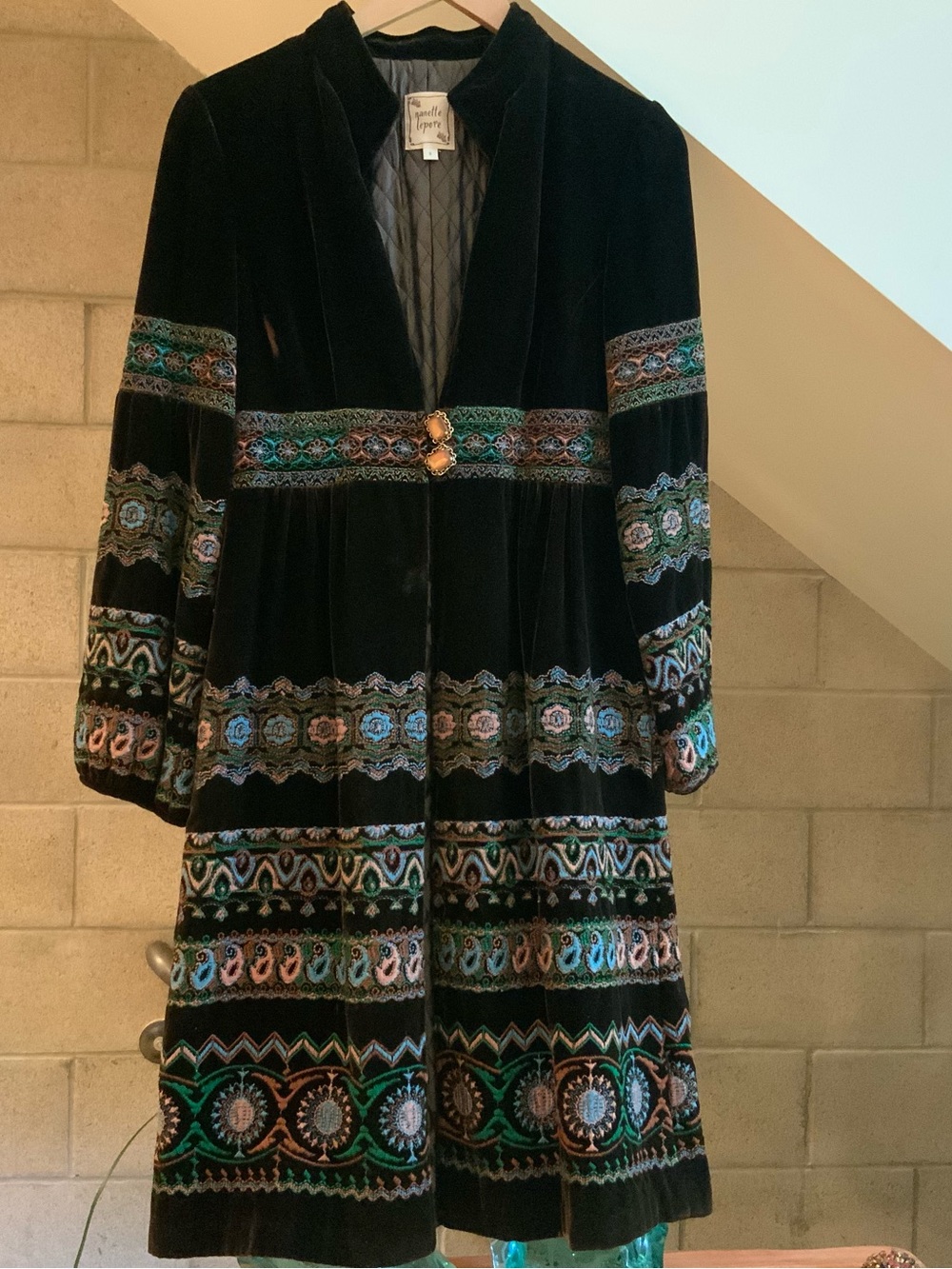 Nanette Lepore velvet embroidered boho coat sz s